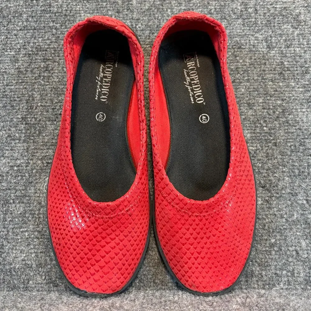 Arcopedico Red Knit Comfort Travel Walking Slip On Ballet Flats Shoes Womens 9